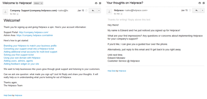 Email sendouts in Helprace