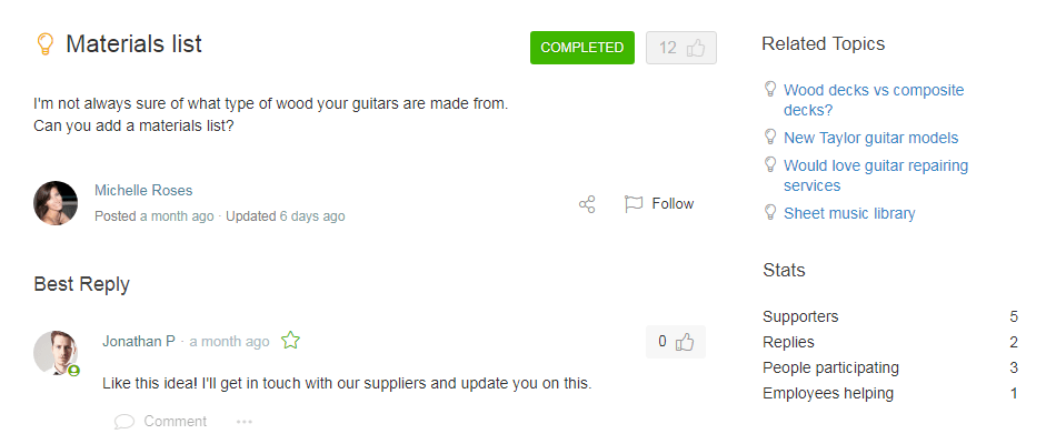 Helprace: Customer Question View