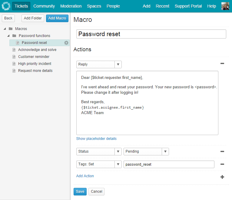 Editing a macro in Helprace